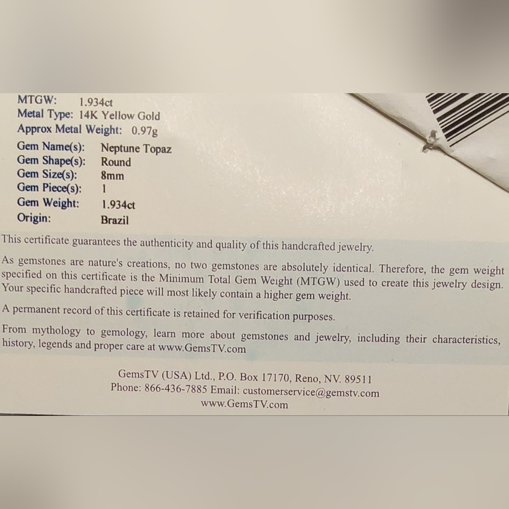 Elegant 14K Yellow Gold Neptune Topaz Pendant - Picture 2 of 14